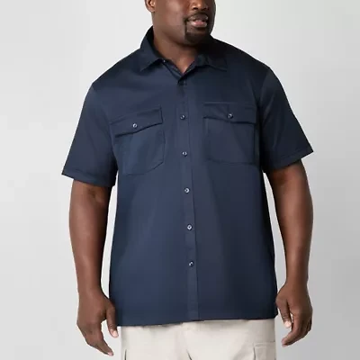 Shaquille O'Neal XLG Satin Utility Mens Short Sleeve Regular Fit Big and Tall Button-Down Shirt
