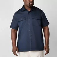 Shaquille O'Neal XLG Satin Utility Mens Short Sleeve Regular Fit Big and Tall Button-Down Shirt
