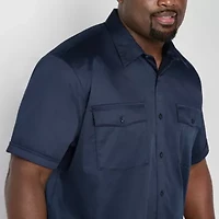 Shaquille O'Neal XLG Satin Utility Mens Short Sleeve Regular Fit Big and Tall Button-Down Shirt