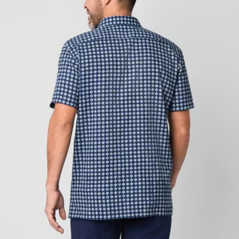 Stafford Linen Blend Mens Short Sleeve Regular Fit Button-Down Shirt