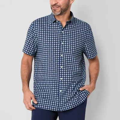 Stafford Linen Blend Mens Short Sleeve Regular Fit Button-Down Shirt