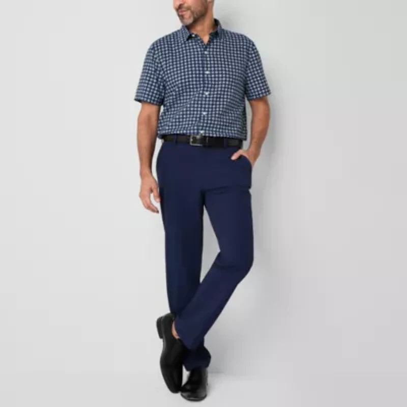 Stafford Linen Blend Mens Short Sleeve Regular Fit Button-Down Shirt