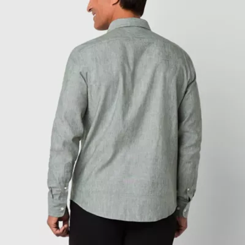 Stafford Linen Blend Mens Long Sleeve Regular Fit Button-Down Shirt