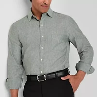 Stafford Linen Blend Mens Long Sleeve Regular Fit Button-Down Shirt