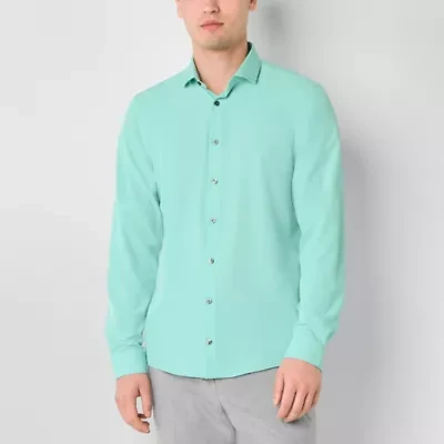 J. Ferrar 360 Stretch Performance Mens Long Sleeve Cuffed Regular Fit Wrinkle Free Button-Down Shirt