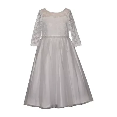 Bonnie Jean Little & Big Kid Girls 3/4 Sleeve Lace Flower Girl Fit + Flare Dress