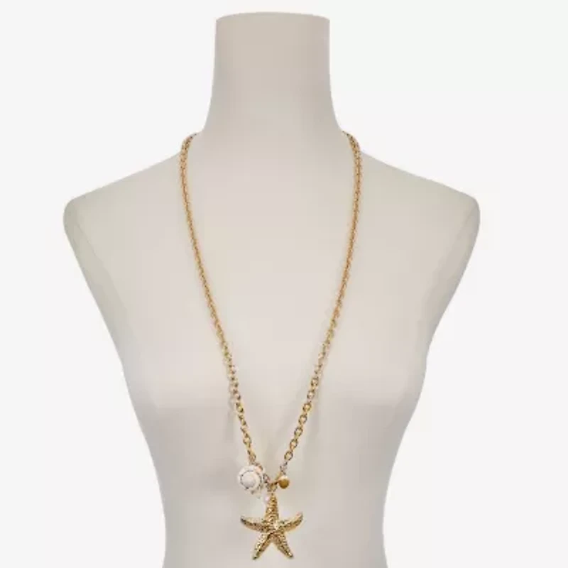 Bijoux Bar Womens Simulated Pearl Star 32 Inch Pendant Necklace