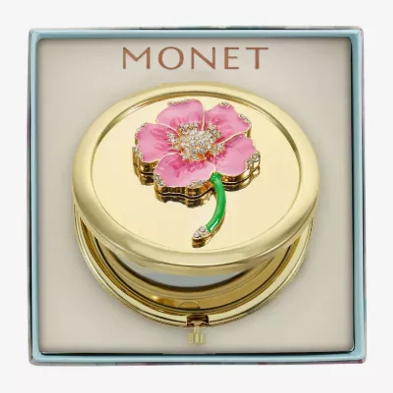 Monet Jewelry Gold Tone Flower Compact Mirror