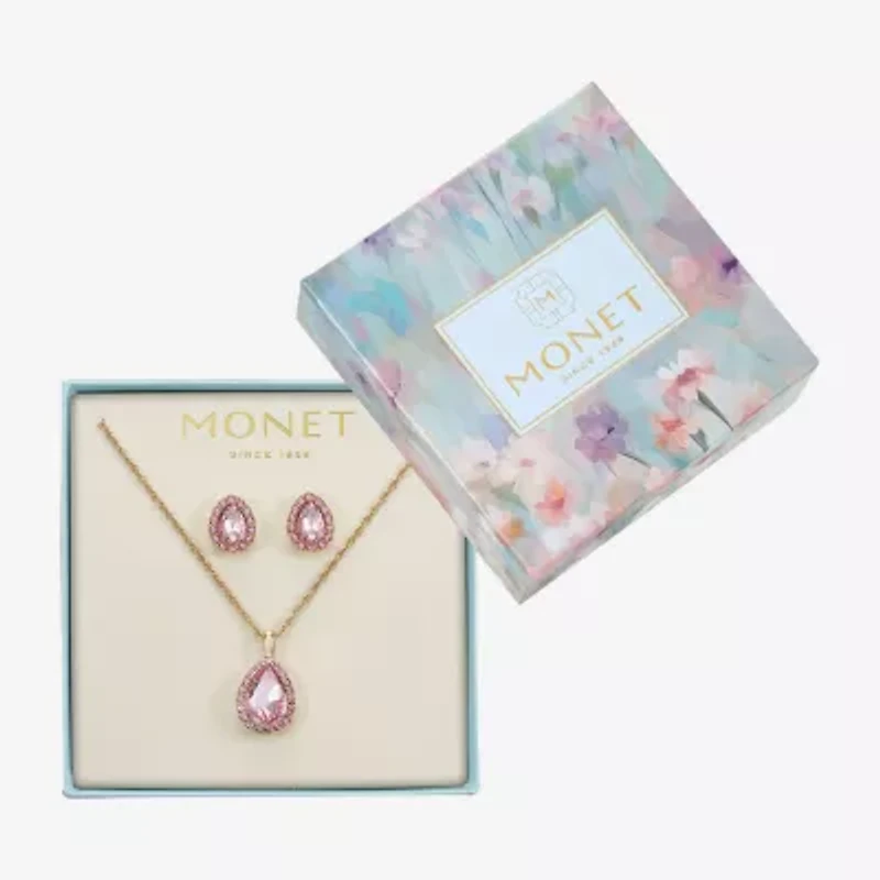 Monet Womens Pink Glass Pear 2-pc. Jewelry Set
