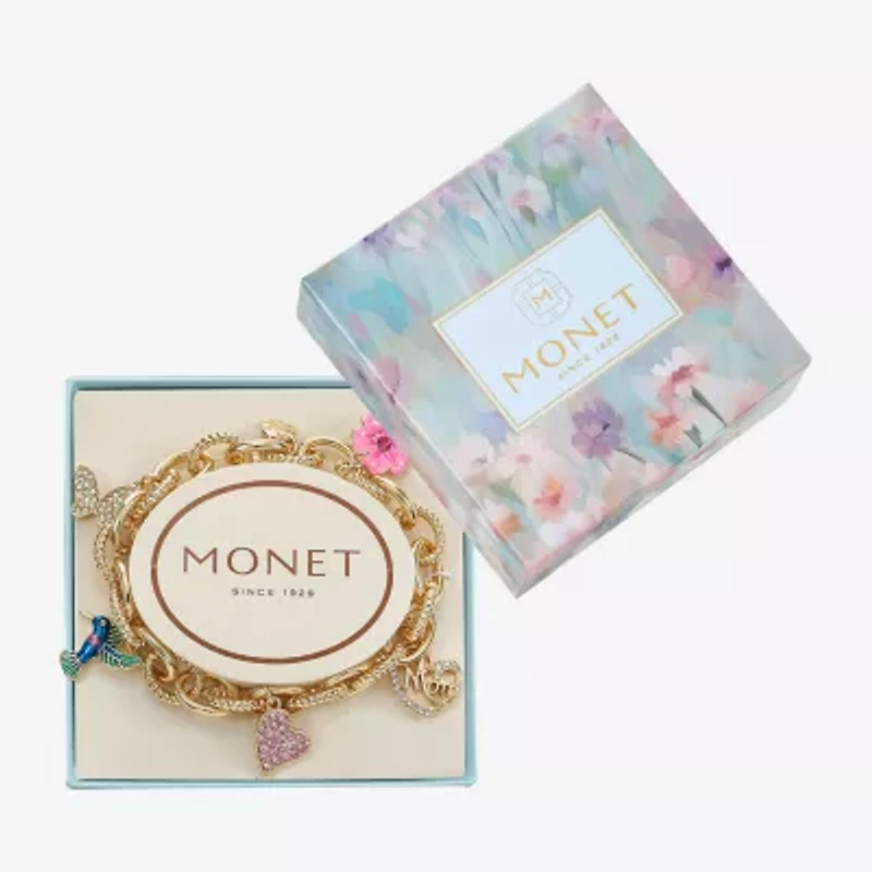 Monet Mom Womens Pink Glass Flower Stretch Bracelet