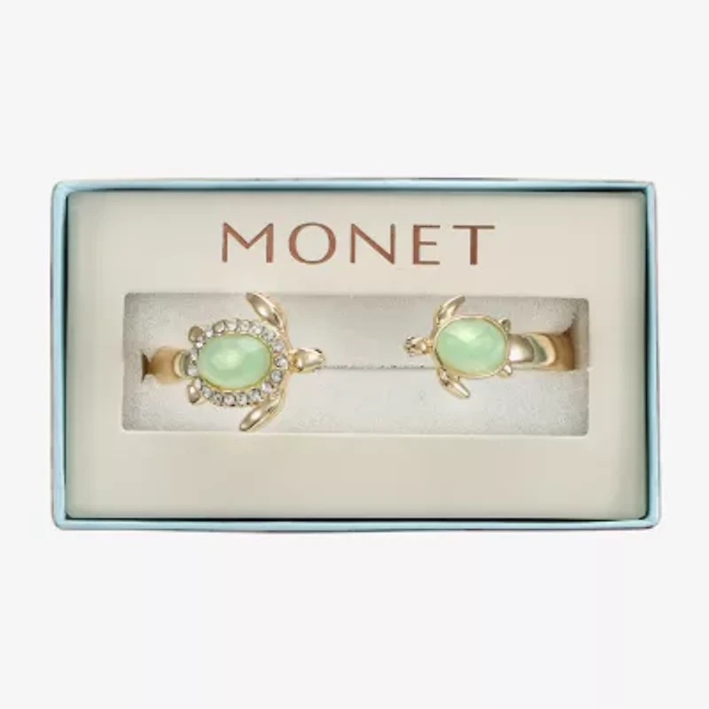 Monet Turtle Womens Green Glass Bangle Bracelet