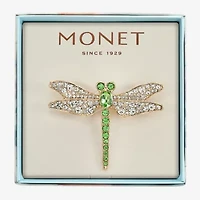 Monet Dragonfly Green Glass Pin