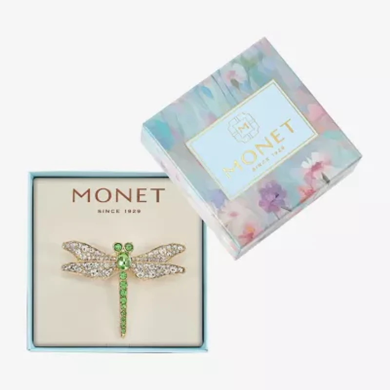 Monet Dragonfly Green Glass Pin