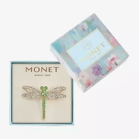 Monet Dragonfly Green Glass Pin