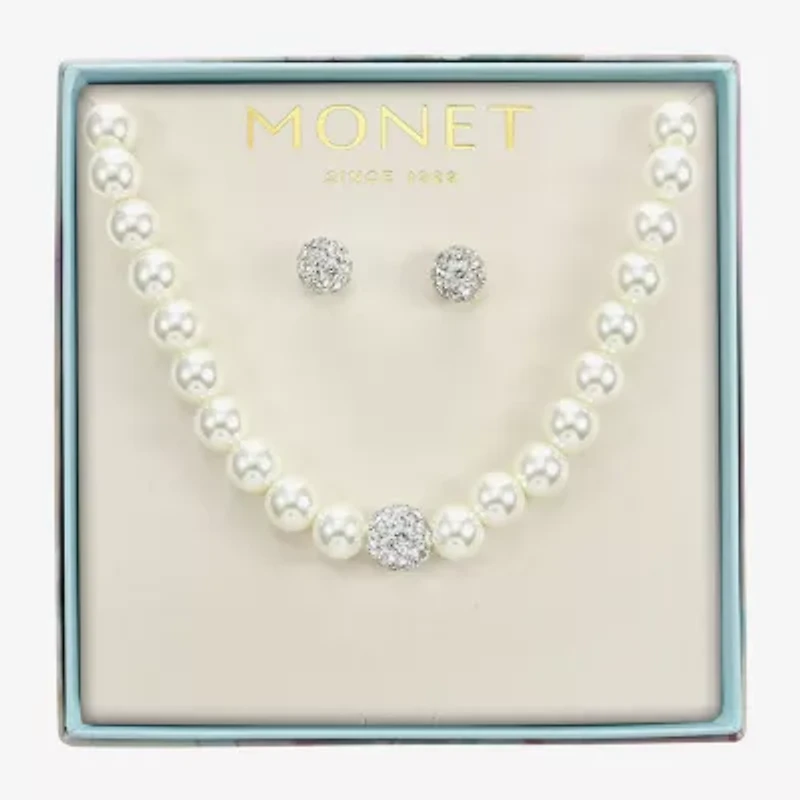 Monet Womens White Glass Simulated Pearl 2-pc. Jewelry Set