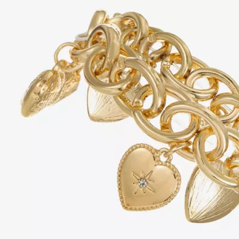 Monet Womens Glass Heart Stretch Bracelet