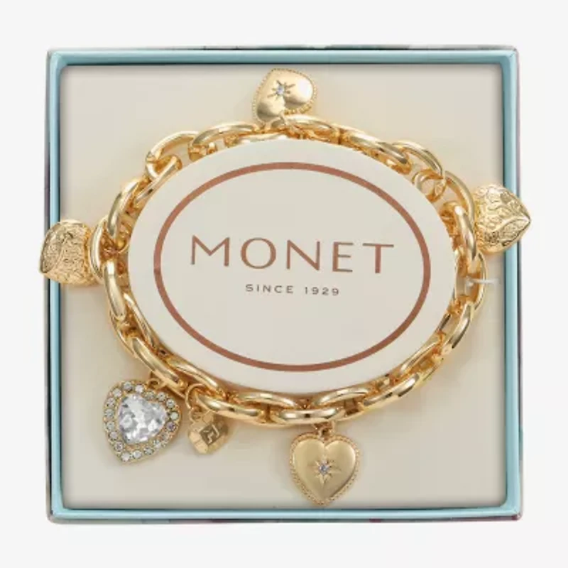 Monet Womens Glass Heart Stretch Bracelet