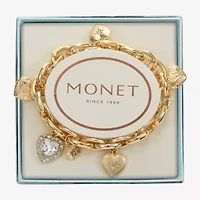 Monet Womens Glass Heart Stretch Bracelet