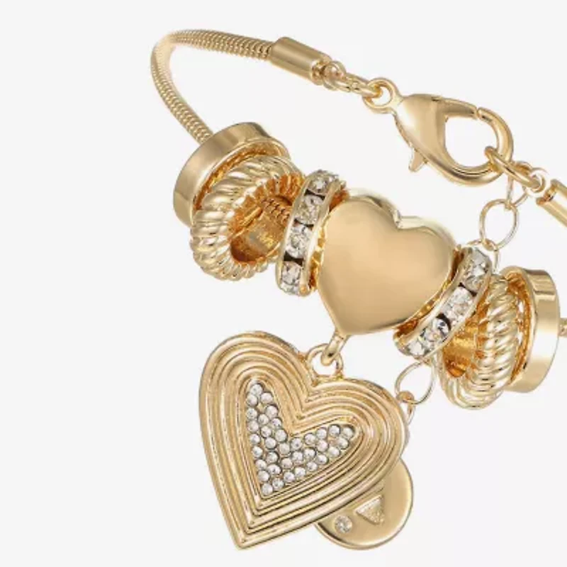 Liz Claiborne Womens Glass Heart Charm Bracelet