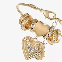 Liz Claiborne Womens Glass Heart Charm Bracelet