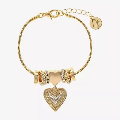 Liz Claiborne Womens Glass Heart Charm Bracelet