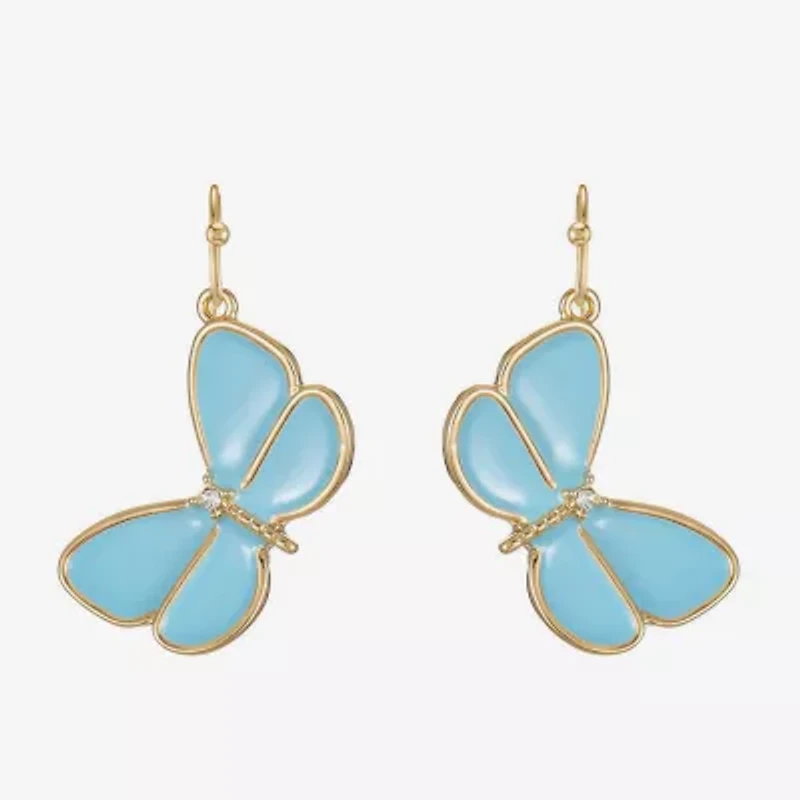 Liz Claiborne Womens Glass Butterfly Drop Earrings
