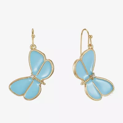 Liz Claiborne Womens Glass Butterfly Drop Earrings