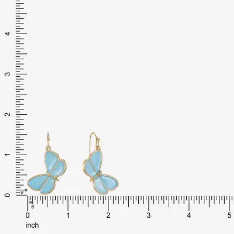 Liz Claiborne Womens Glass Butterfly Drop Earrings