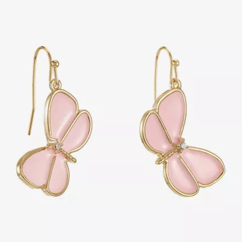 Liz Claiborne Womens Glass Butterfly Drop Earrings