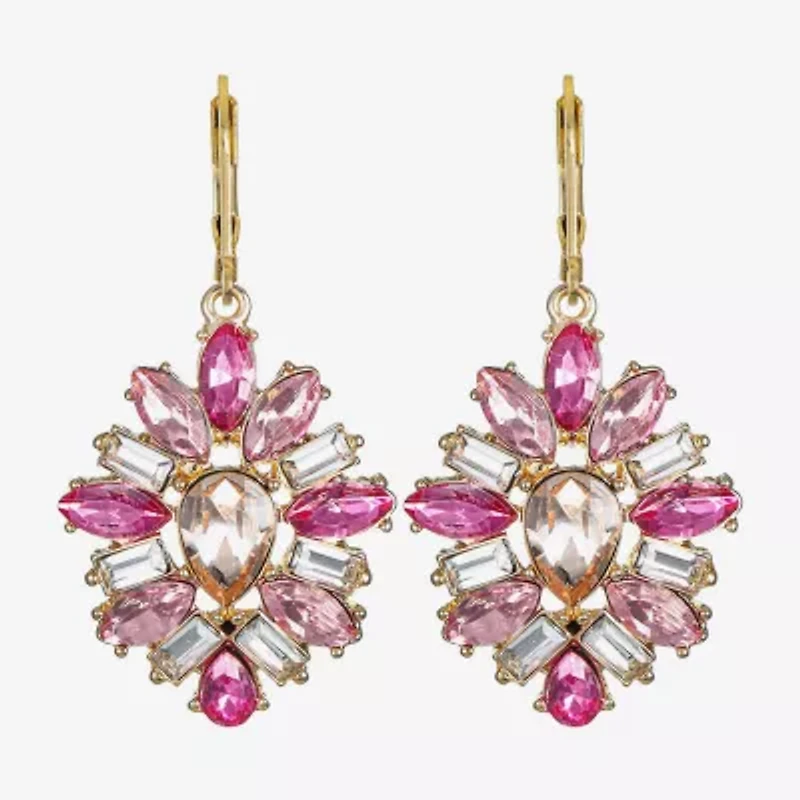 Monet Jewelry Womens Pink Glass Drop Earrings