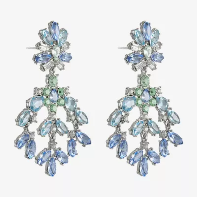 Monet Jewelry Womens Blue Glass Hypoallergenic Chandelier Earrings