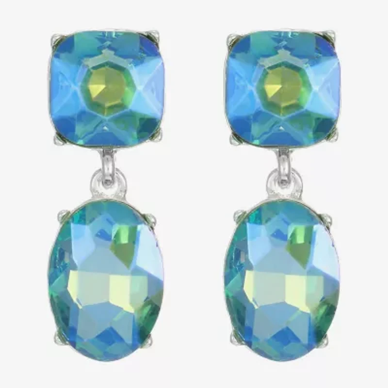 Monet Jewelry Womens Green Glass Cushion Hypoallergenic Drop Earrings