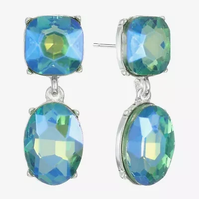 Monet Jewelry Womens Green Glass Cushion Hypoallergenic Drop Earrings