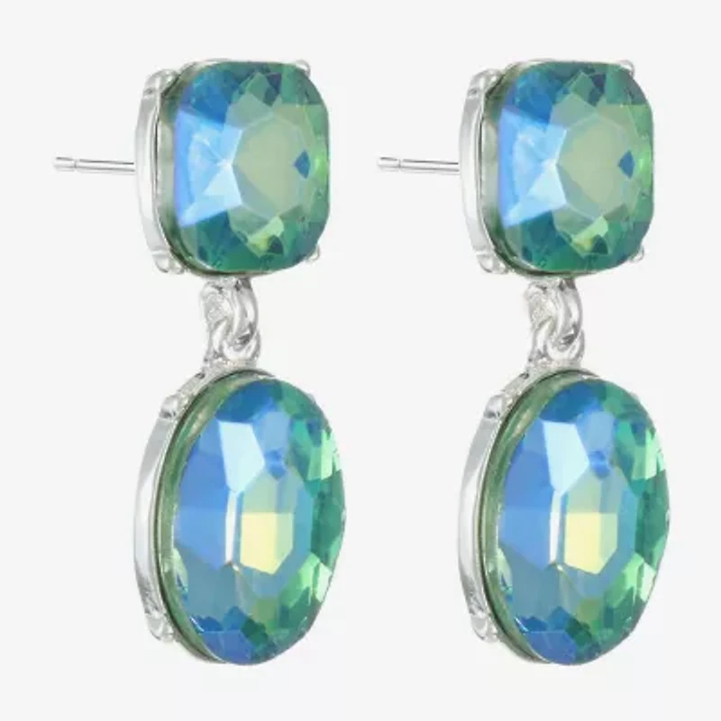 Monet Jewelry Womens Green Glass Cushion Hypoallergenic Drop Earrings