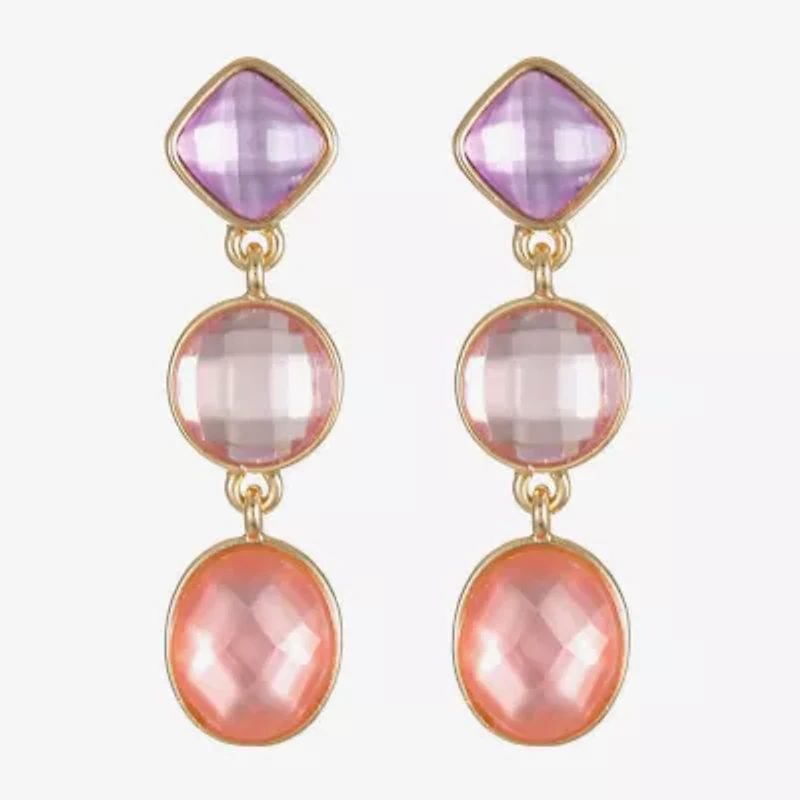 Monet Jewelry Womens Pink Glass Oval Round Hypoallergenic Drop Earrings