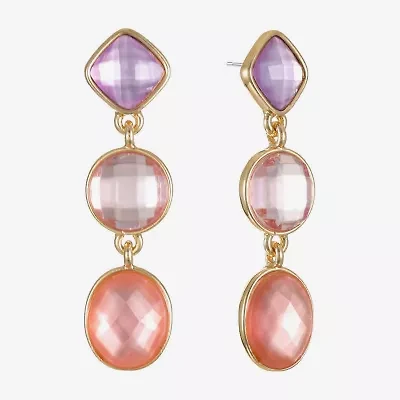 Monet Jewelry Womens Pink Glass Oval Round Hypoallergenic Drop Earrings