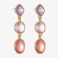 Monet Jewelry Womens Pink Glass Oval Round Hypoallergenic Drop Earrings