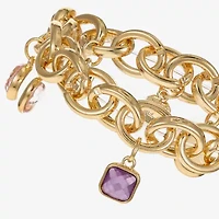 Monet Jewelry Womens Pink Glass Round Charm Bracelet