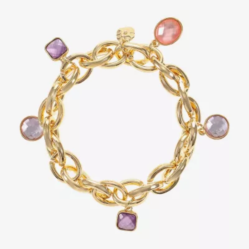 Monet Jewelry Womens Pink Glass Round Charm Bracelet