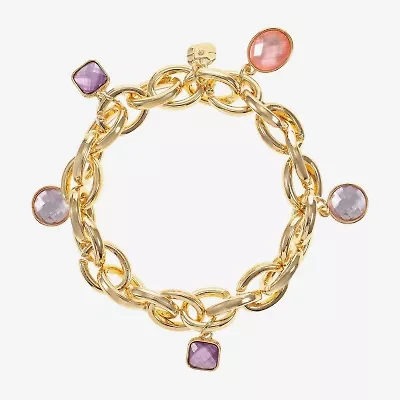 Monet Jewelry Womens Pink Glass Round Charm Bracelet
