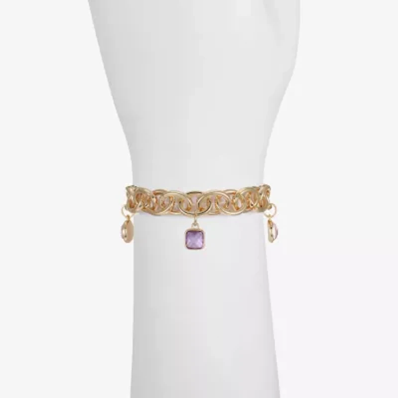 Monet Jewelry Womens Pink Glass Round Charm Bracelet