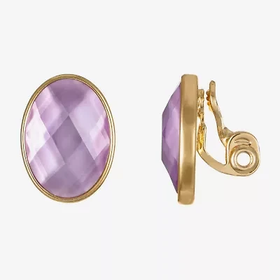 Monet Jewelry Womens Purple Glass Oval Clip On Earrings