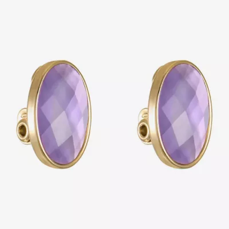 Monet Jewelry Womens Purple Glass Oval Clip On Earrings