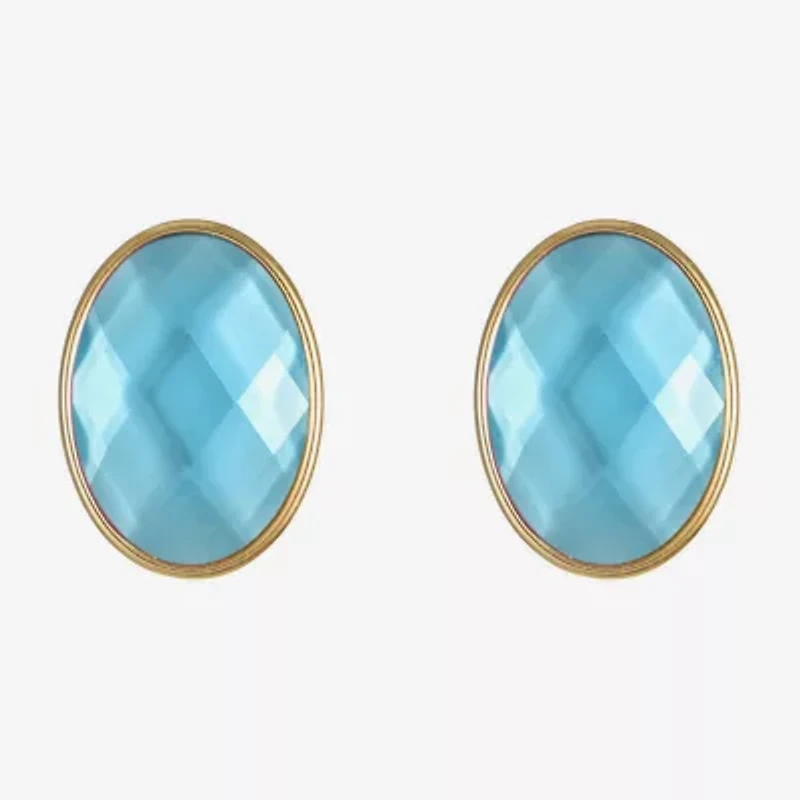 Monet Jewelry Womens Blue Glass Oval Clip On Earrings