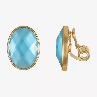Monet Jewelry Womens Blue Glass Oval Clip On Earrings