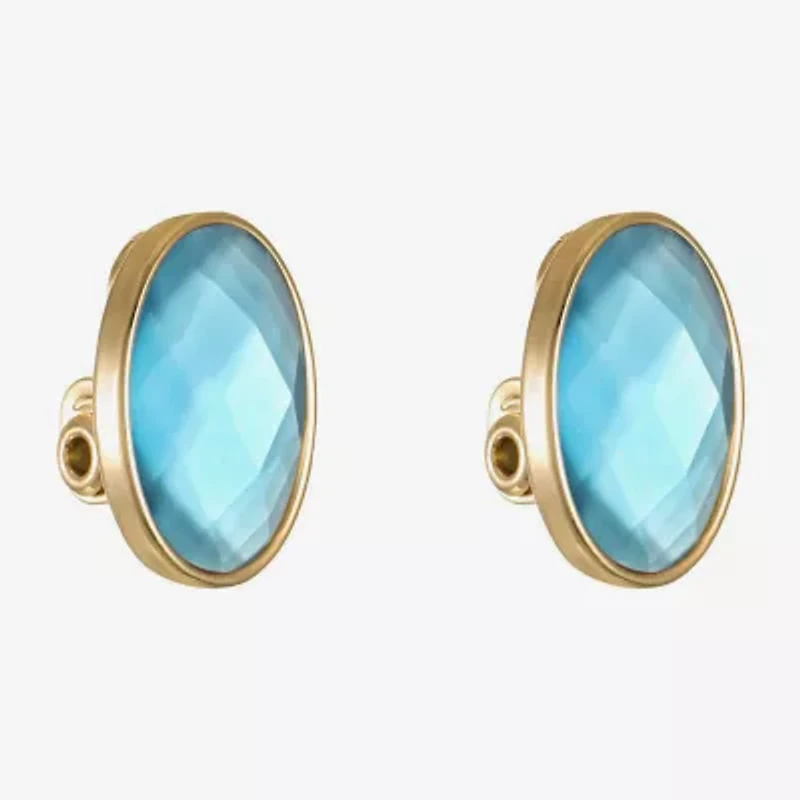 Monet Jewelry Womens Blue Glass Oval Clip On Earrings