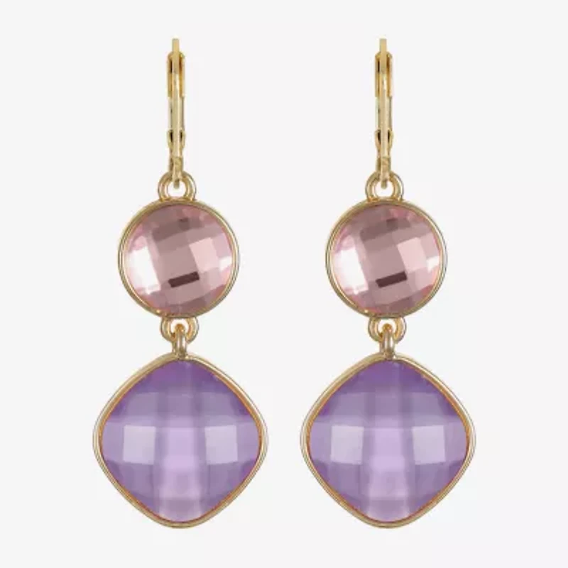 Monet Jewelry Womens Pink Glass Round Cushion Drop Earrings