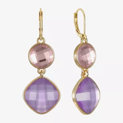 Monet Jewelry Womens Pink Glass Round Cushion Drop Earrings