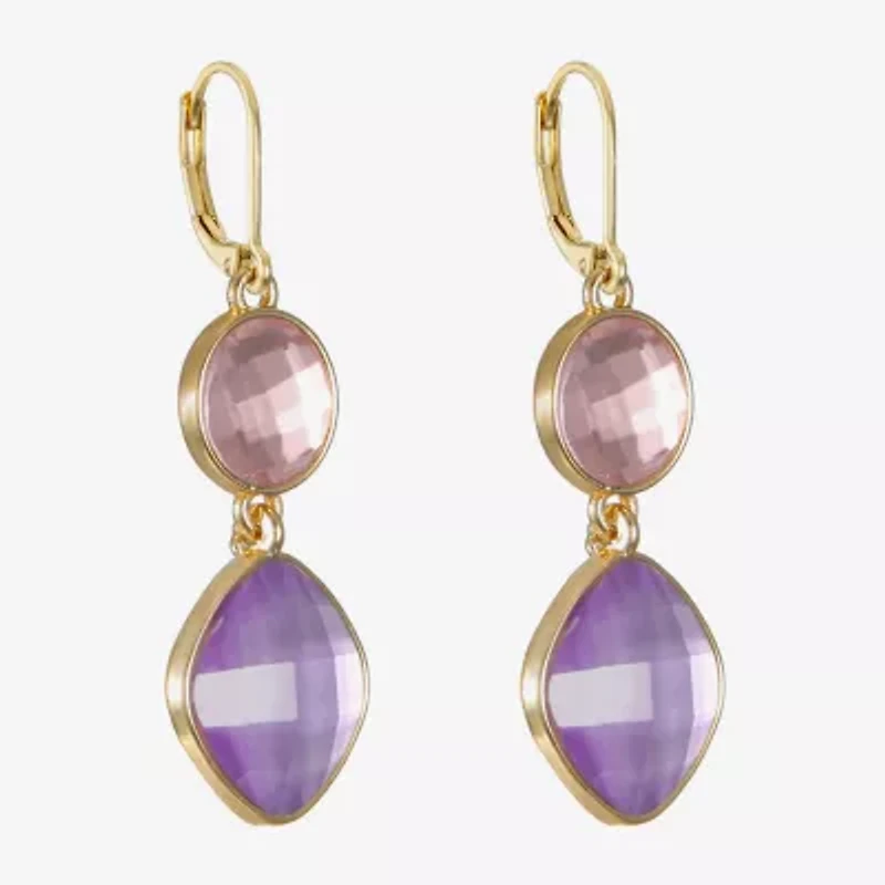 Monet Jewelry Womens Pink Glass Round Cushion Drop Earrings
