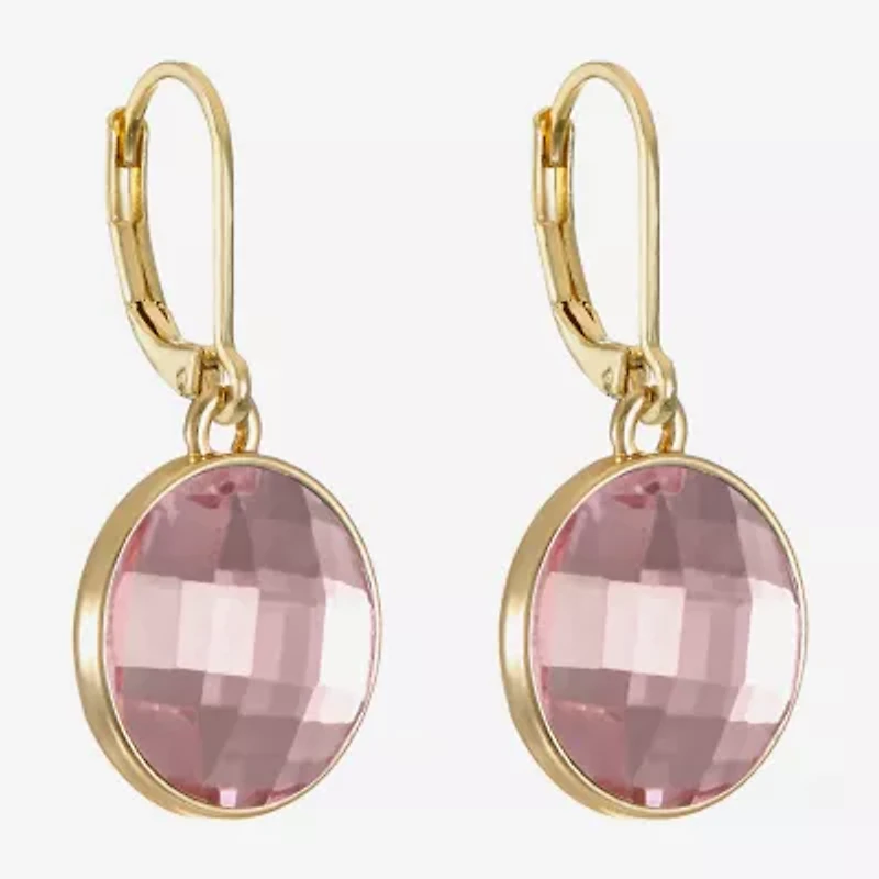 Monet Jewelry Womens Pink Glass Round Cushion Drop Earrings